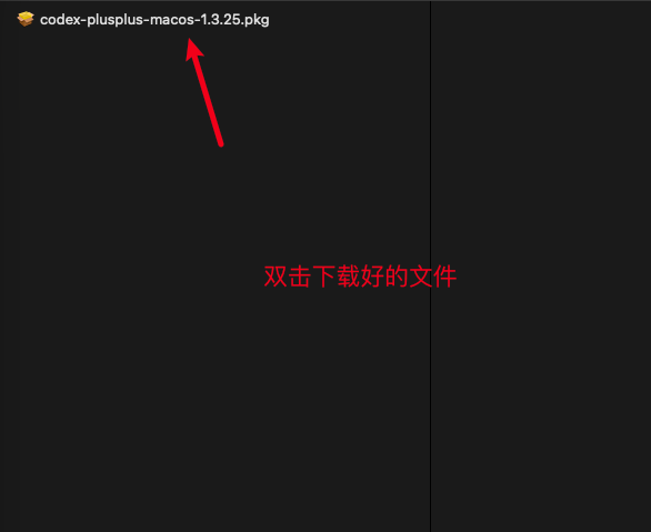 macOS 下载目录中的 pkg 安装文件，箭头提示双击文件